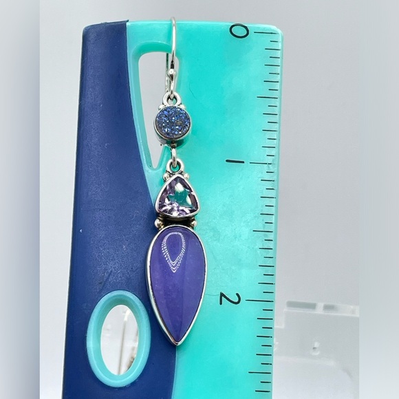 Sajen- Sterling Amethyst, Lavender Jade & Titanium Druzy Earrings! - Picture 5 of 7